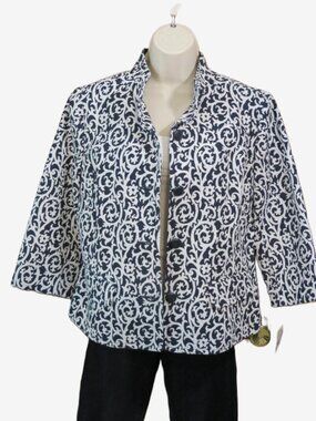 NWT Liz Claiborne Navy & White Blazer/Jacket ¾ Sleeve SIze Petite Large